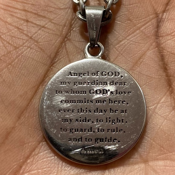 "CHERUB ANGEL” COIN STERLING SILVER NECKLACE with Prayer on the back - Picture 2 of 4